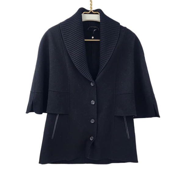 Mackage Wool Short Sleeve Coat Cape Ribbed‎ Collar Est Large 100% Wool - Picture 1 of 13